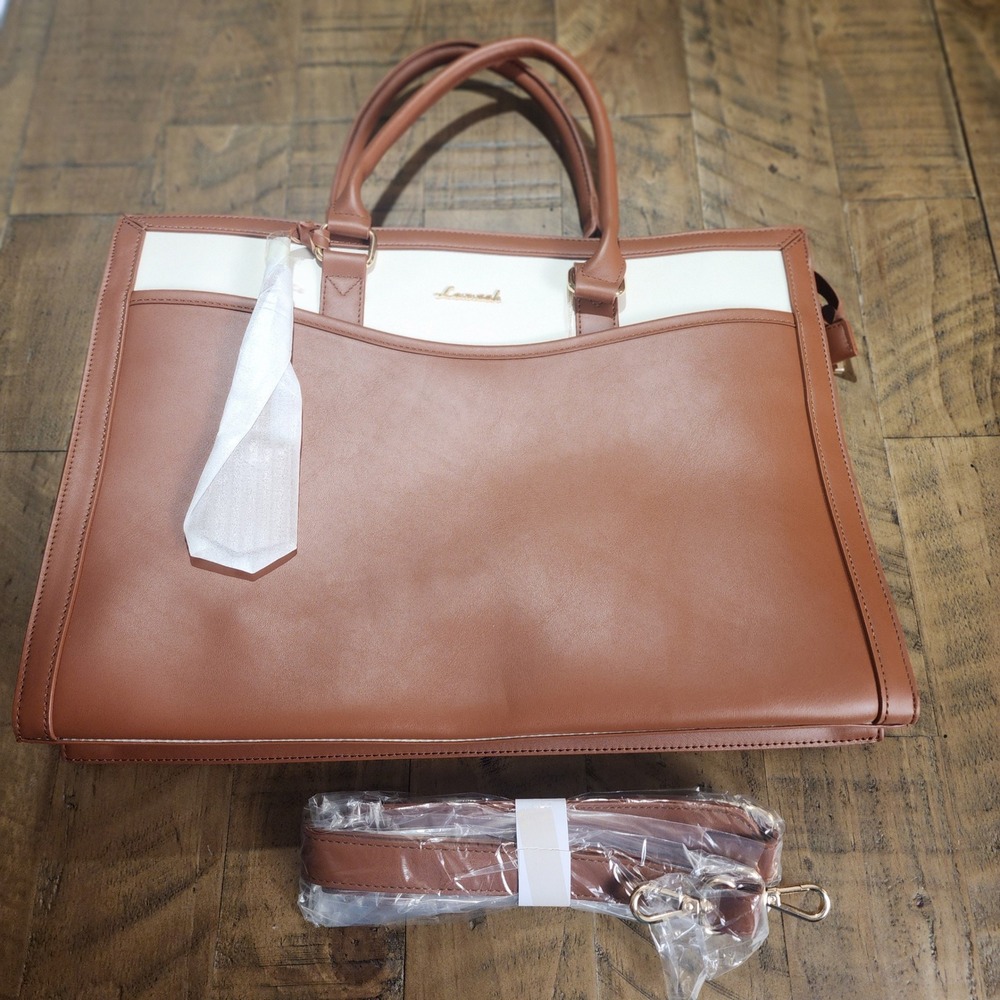 Lovevook Laptop Tote Bag Brown Cream Briefcase Work Bag VYWB3050LK18M-T2 NWT